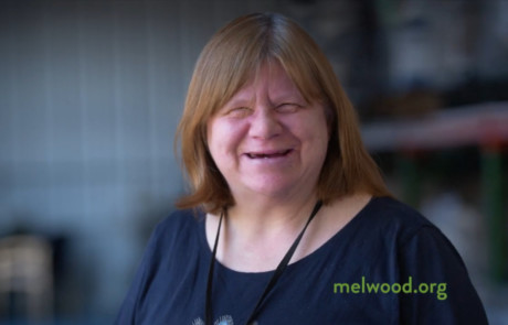 thumbnail of a Melwood program participant smiling for a 30-second commercial for fundraising video program participant