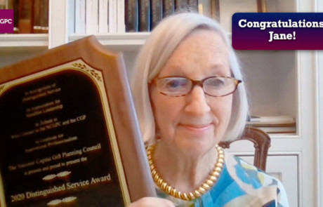 virtual awards video congratulates distinguished service awardee for national capital gift planning council virtual event with filming