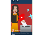 YouTube Shorts thumbnail for What’s your story MiniMatters video samples of animated woman voting and shorts red play icon 1088x612