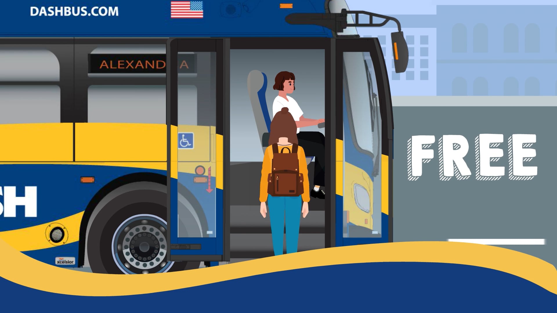 thumbnail of animated bus transit PSA showing person boarding a DASH bus at bus stop