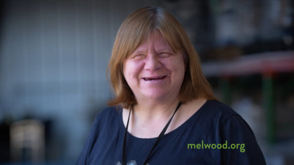 thumbnail of a Melwood program participant smiling for a 30-second commercial for fundraising video program participant