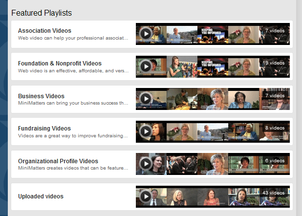 Image of MiniMatters YouTube channel playlists
