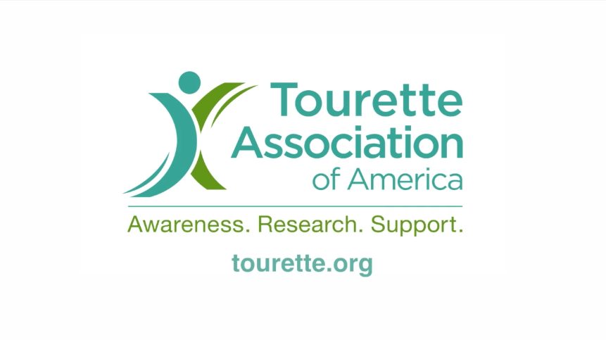 Tourette Association of America logo featuring a green and teal abstract human figure with the tagline "Awareness. Research. Support."