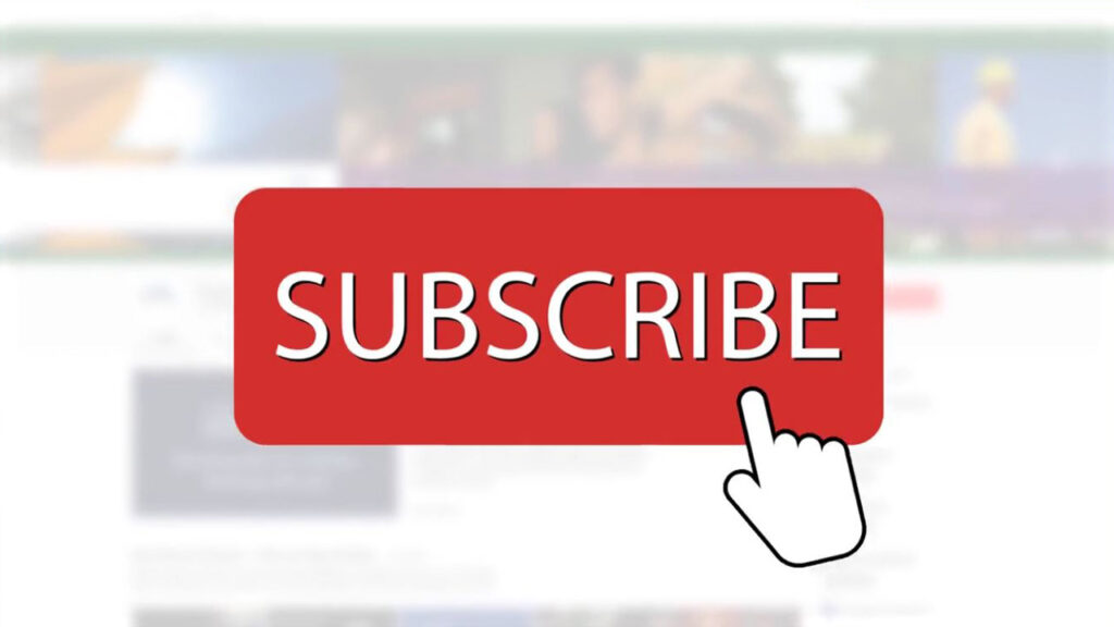 YouTube channel trailer SUBSCRIBE button with finger ready to press it