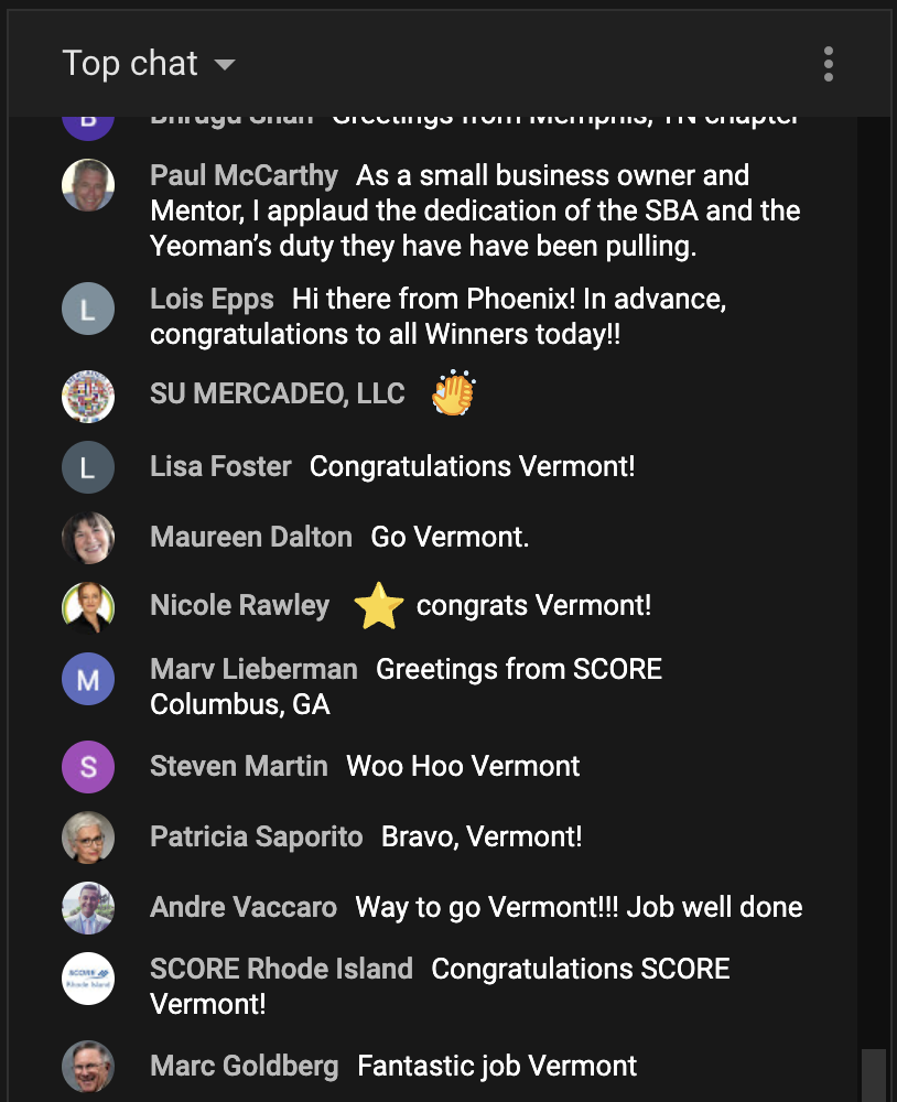 YouTube Premiere Chat for SCORE Virtual Event