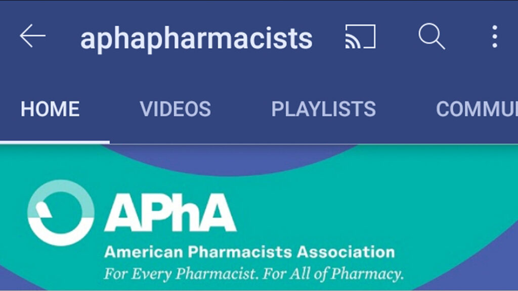 Image of APhA YouTube channel art 2021 banner image cropped view on mobile phone