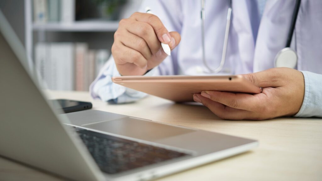 Professional medical educational video production scene with healthcare presenter