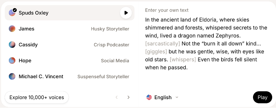 Screenshot of ElevenLabs AI Voiceover Interface