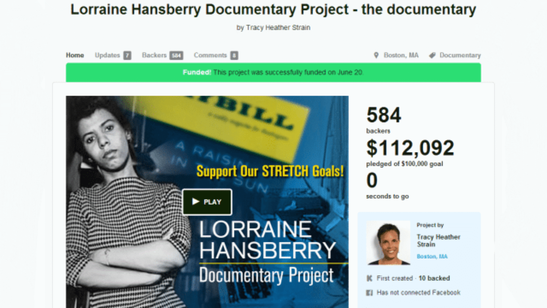 image of Lorraine Hansberry Documentary Project Kickstarter slider