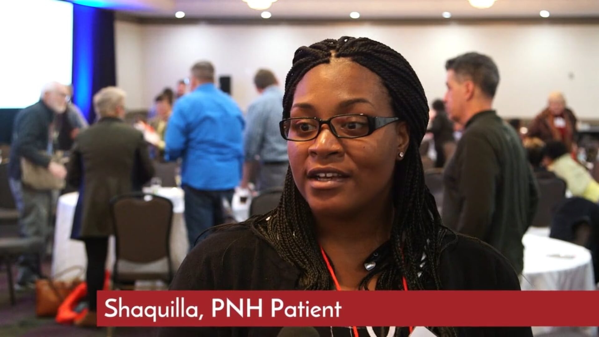 thumbnail for a patient conference promotional video featuring a person with PNH sharing the benefits of attending