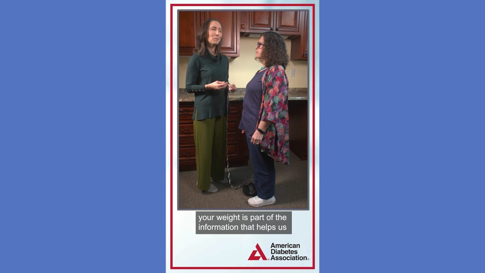 Healthcare provider measuring waist circumference of patient with diabetes in ADA vertical video thumbnail