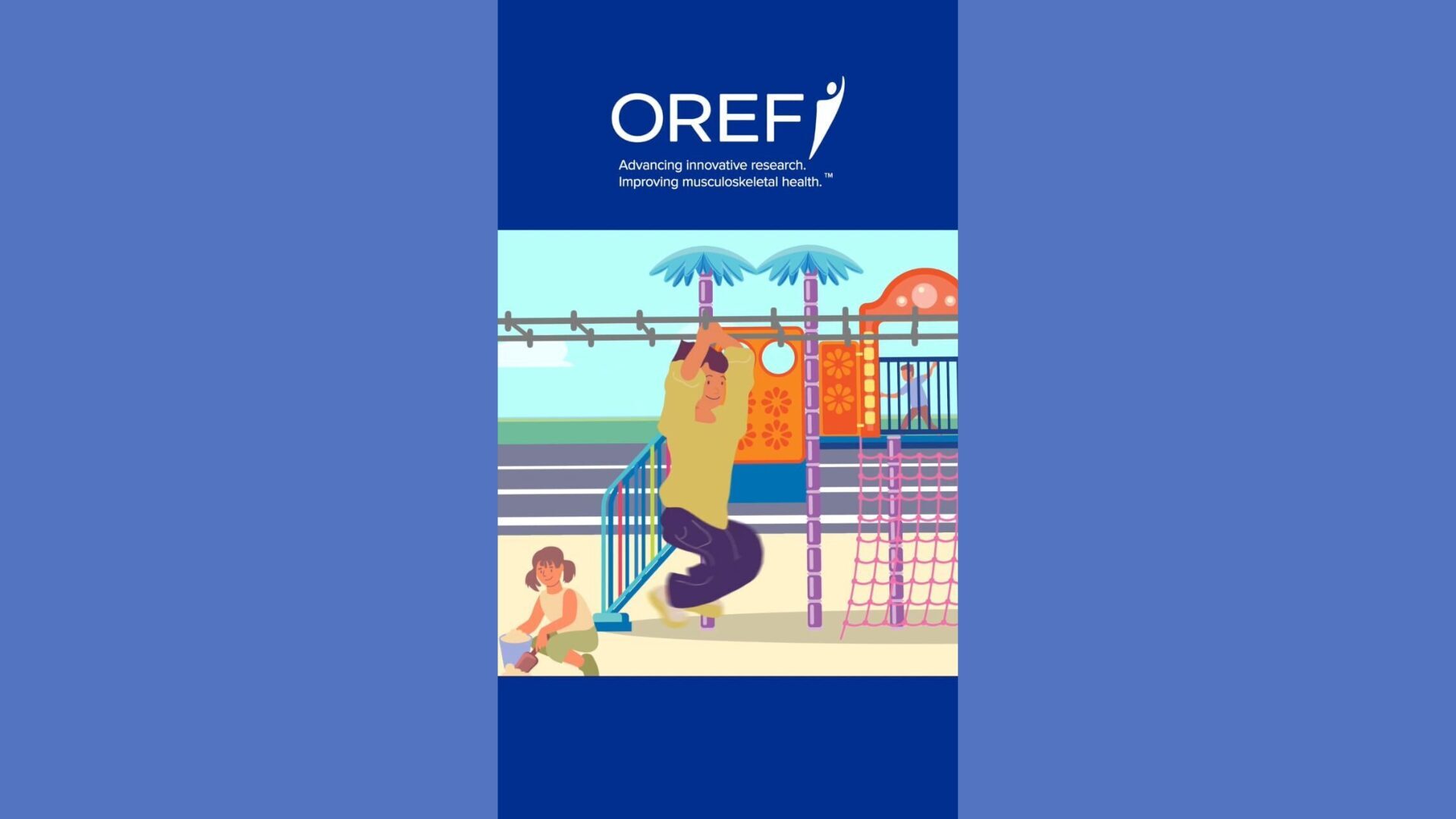 Animated child on monkey bars in medical research fundraising vertical video thumbnail
